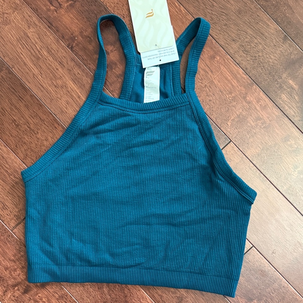 NWT Fabletics Dawn Seamless Waffle Knit Racerback Teal Seamless Sports Bra XL